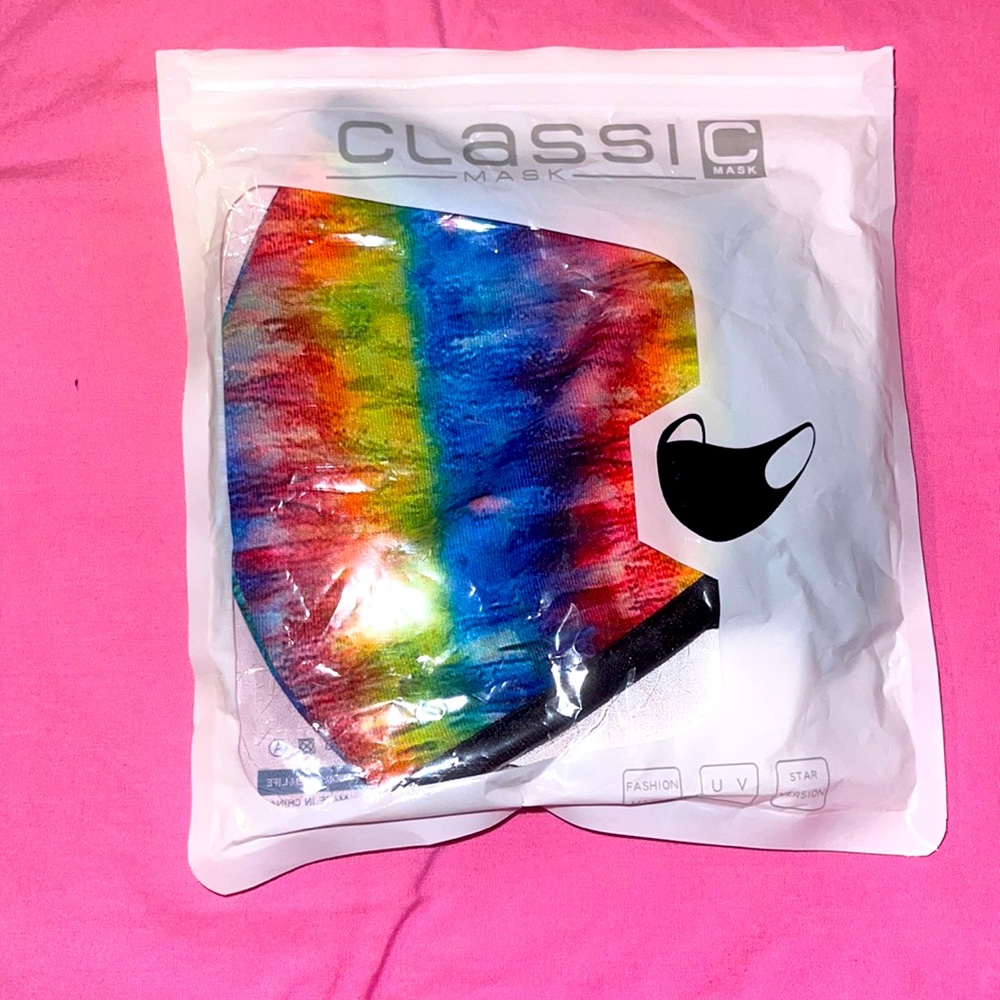 brand new tie-dye, rainbow face mask